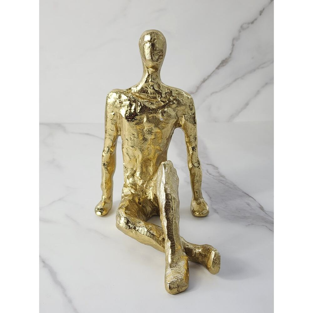 MCM Sitting Man Figurine Sculpture 7 1/4" Gold Finished Art Home Decor Accent